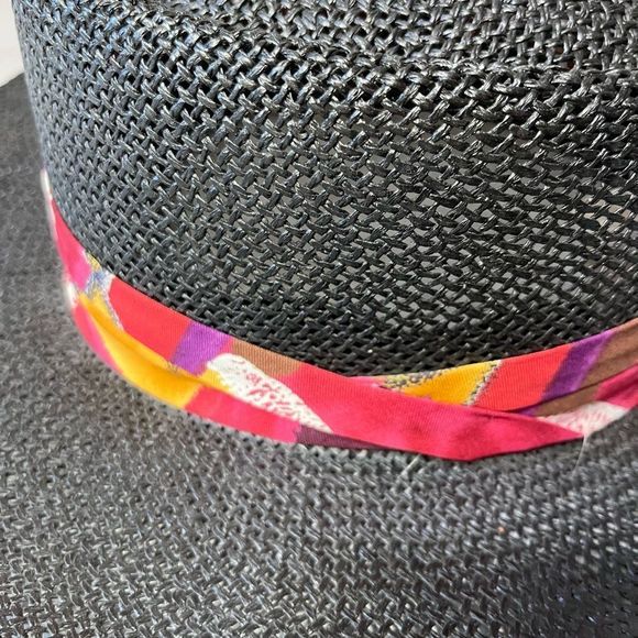 AMJ Pacific Co Black Straw hat Small/ Med with Colorful Hat Band - Picture 2 of 6
